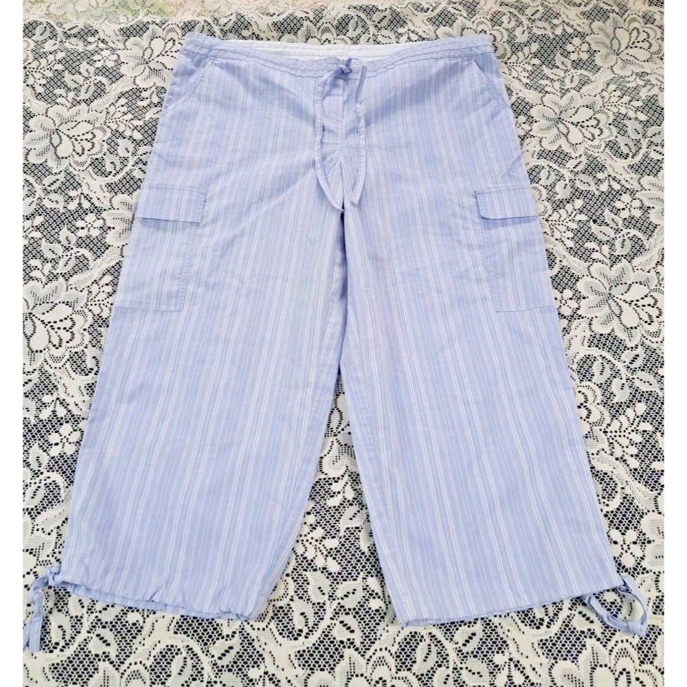 Christopher & Banks Pants 12 Blue Striped Cargo Capri‎ Beach Vacation Stretch